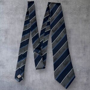 Chick-fil-A Silk Tie TEAM Style Navy Gray Striped Logo Necktie 3" Wide
